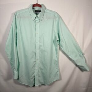 Ralph Lauren Button Down Long Sleeve Teal Gingham Non Iron Dress Shirt 16‎ 34/35